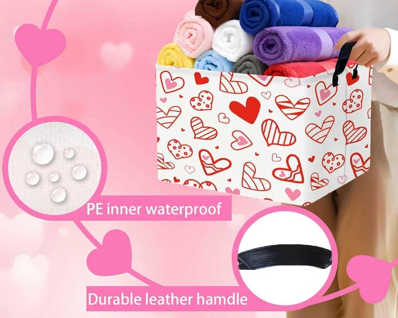 BOOHIT Valentines Day Basket Large Foldable Heart Shaped Storage Box for Gifts Kids Empty Storage Bins Rectangular Toy Organizer Decor (Hollow Lines Love) - Image 3